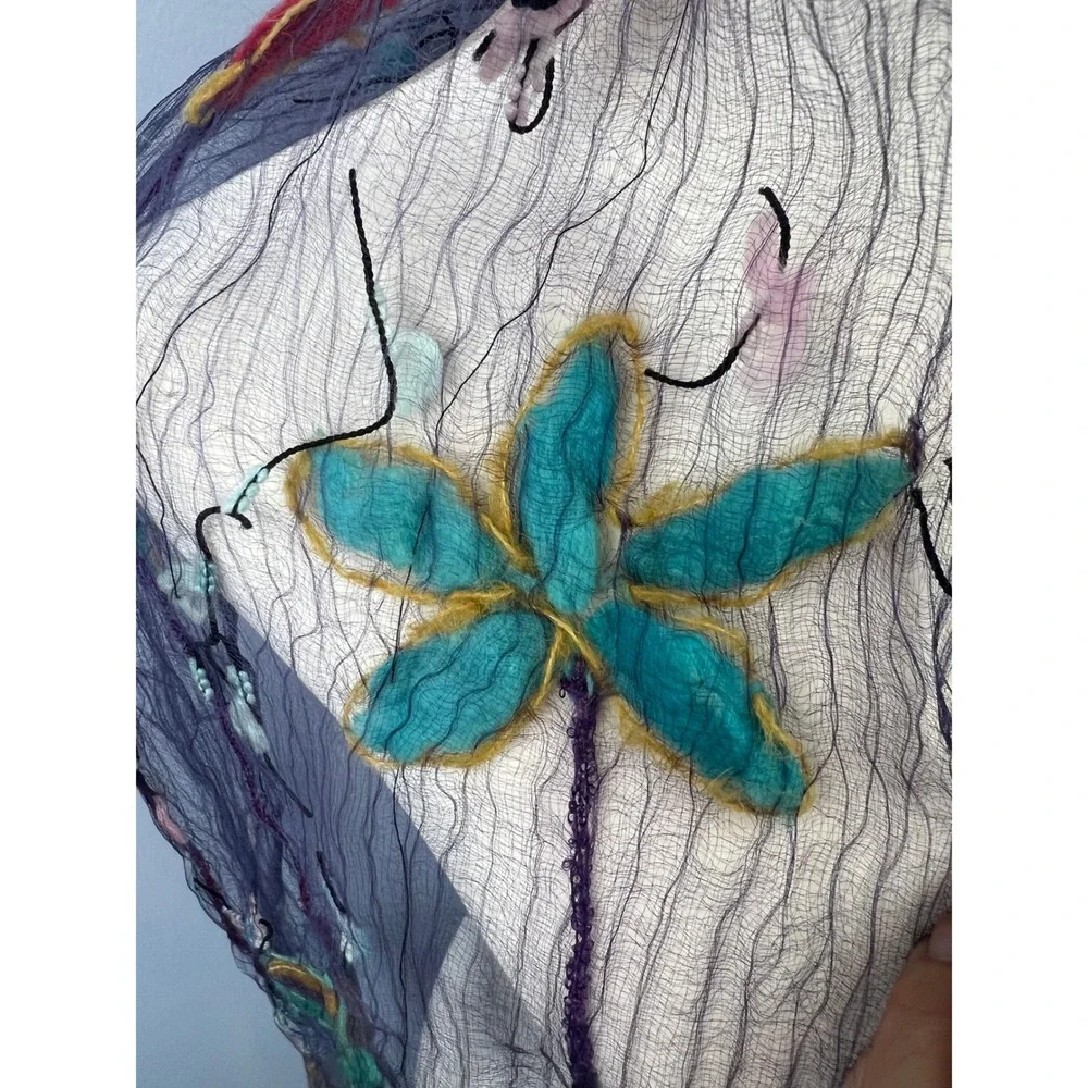 Fleurs by Elegant Additions Purple Fiber Natural Silk Handwoven Scarf Whimsical